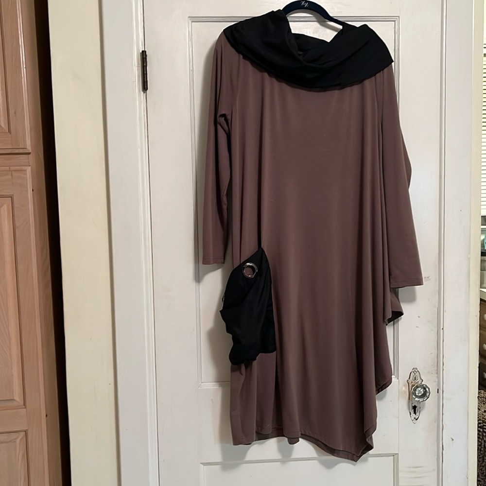 Tara Vao long sleeve tunic dress with cowl neck collar